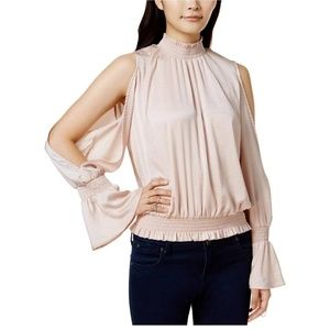Bar III Womens Pink Crepe Shirred Split Sleeves Pu